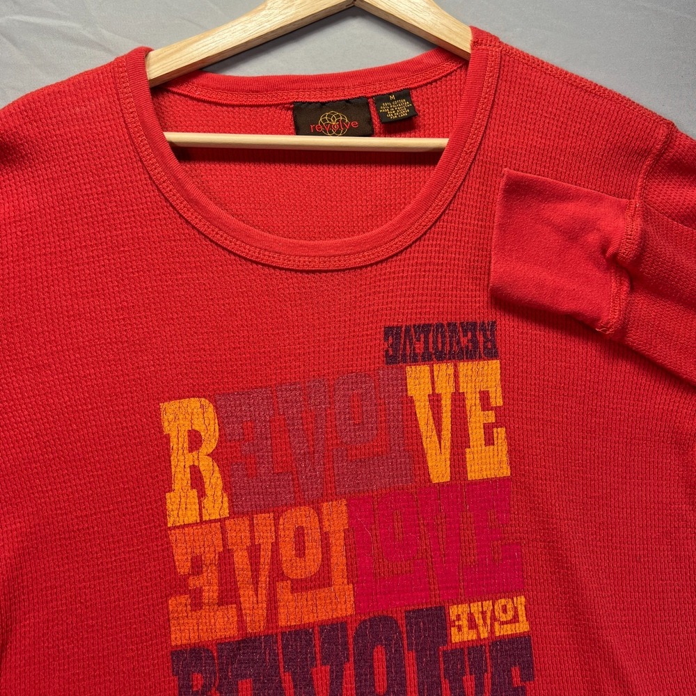 Vintage Thermal Shirt Mens Medium Red Long Sleeve Revolve Base Layer 80s 90s